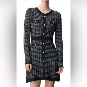 Chic Soft & Stretchy Black and White Tweed Dress